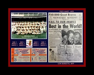 MILWAUKE BRAVES 1957 WORLD SERIES CHAMP MATTED COLLAG TEAM PIC/NEWSPAPER PAGE - Picture 1 of 1