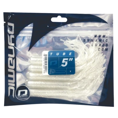 Lake Trout Tube Baits, 5" Fishing Tube Jig Baits for Mackinaw (White/Silver)