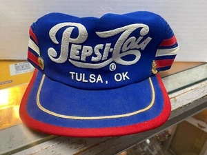 Vintage PEPSI Trucker Hat Snapback Cap Made in USA 3 Three Stripe Tulsa OK - Picture 1 of 9