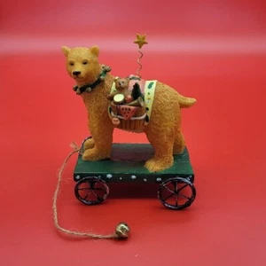 Golden Christmas Bear Pull Toy Resin Holiday Decor Christmas Decoration - Picture 1 of 10
