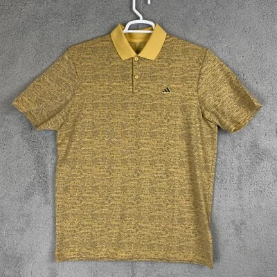 New Adidas Golf Mens Go-To Printed Polo Shirt Size M Oat Yellow Grey IL0565 - Image 1 of 4