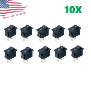 10PCS Mini Rocker Switch 2 Pin ON-OFF SPST 125VAC/6A 250VAC/3A Black 117S US - Picture 1 of 6