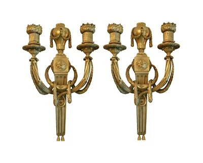 Pair of 1940s French Caldwell 2 Arm Bronze Wall Sconces - Image 1 of 4