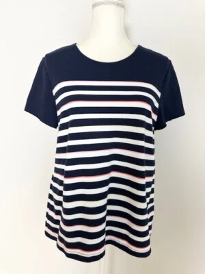 Croft & Barrow Classic Tee Women Top Size XL Blue Striped Crew Neck Short Sleeve - Image 1 of 4