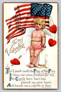 K5/ Patriotic Postcard c1910 Valentine's Day Flag of Free Cupid 27 - Picture 1 of 4