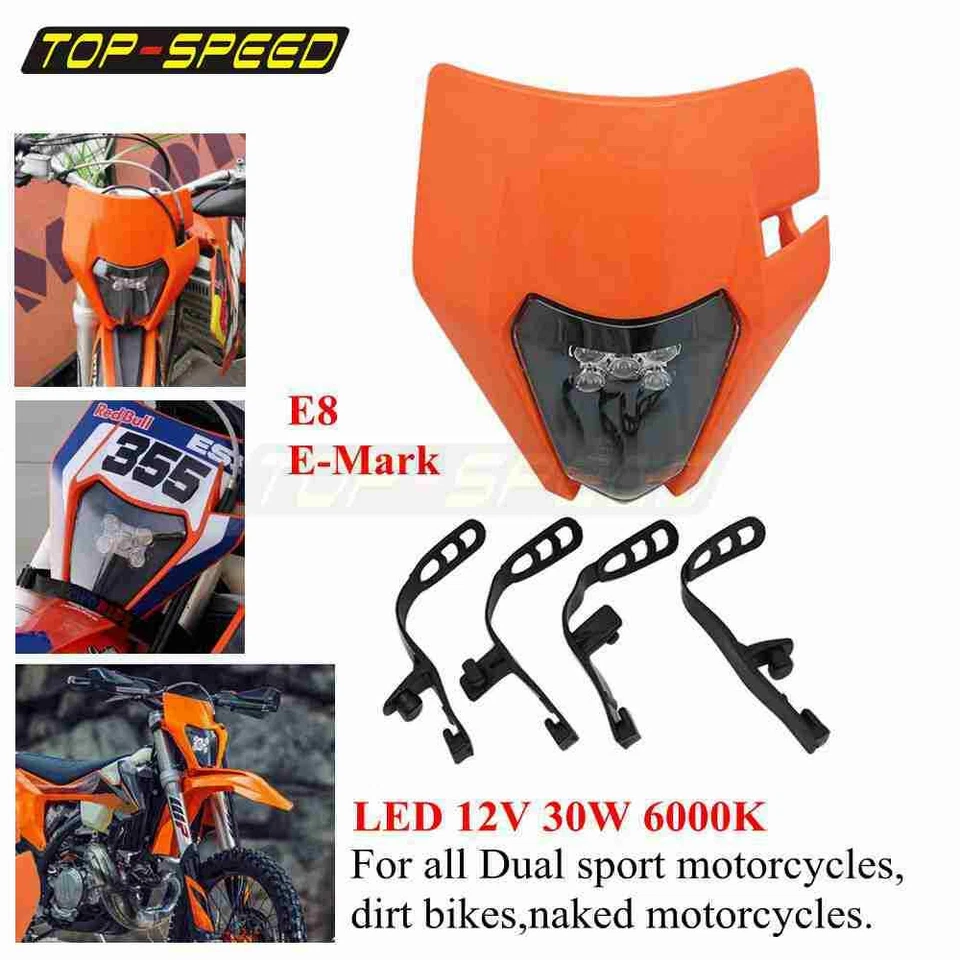 Máscara de carenado de faros LED E8 LED E8 para moto de cross Honda CR125M EXC XC XCF XCW SX SXF Foto 1 de 4
