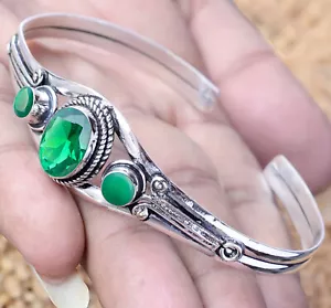10x14MM Diopside, Green Onyx Handmade Bracelet 925 Sterling Silver Cuff Bangle - Picture 1 of 6