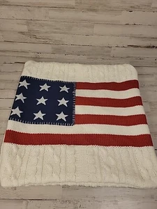 Pottery Barn American Flag Cable Knit Pillow Cover, 24"sq Ivory See Pictures - Picture 1 of 4
