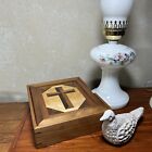 Hand-crafted  Marquetry Inlaid Wood Box One-of-a-kind Cross Keepsakes Dovetail