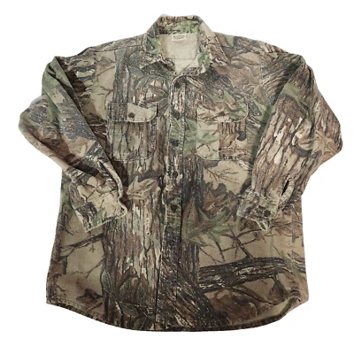 Five Brother RealTree Mens Sz L Flannel Button Up Camoflauge Green Hunting Vtg - Image 1 of 4