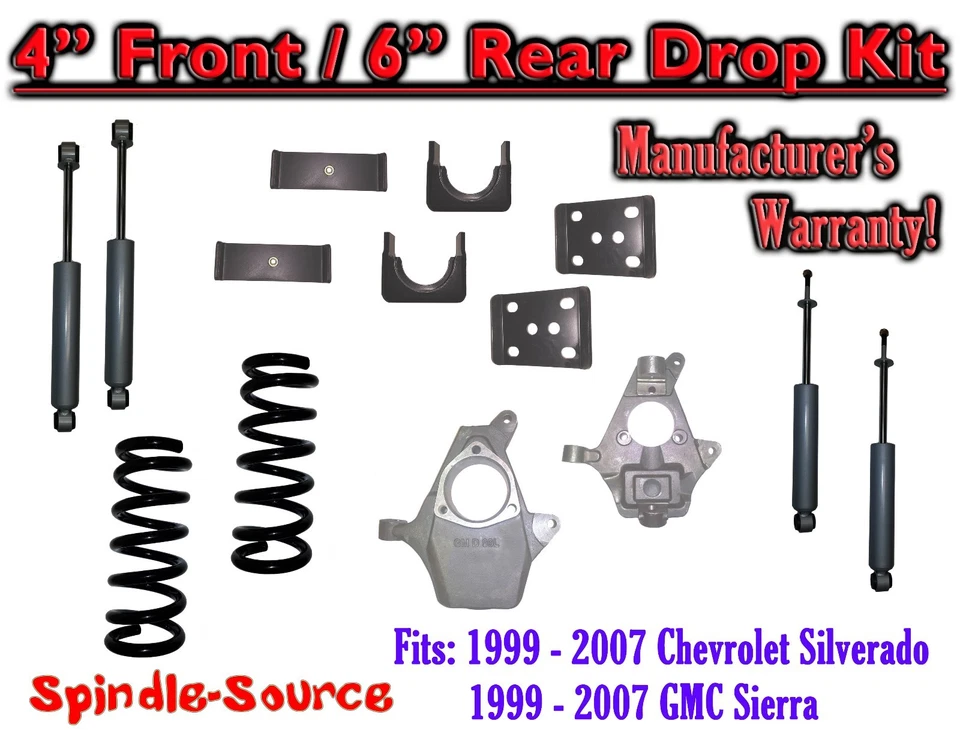 4" / 6" Lower Drop + SHOCKS FOR 99 - 07 Chevrolet Silverado GMC Sierra 1500 V8 - Image 1 of 1