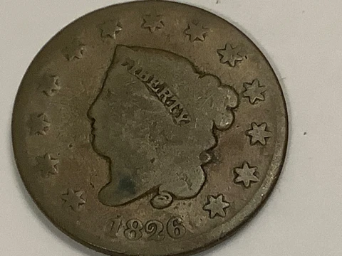 1826.  Coronet Head Large Cent . 100% Copper Cover