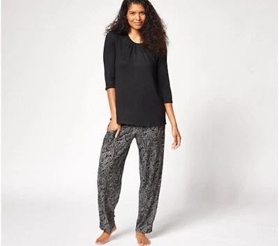 Stan Herman Juego de Pijama Regular Manga 3/4 Lux Tejido Suéter, Negro Grande A469062 Foto 1 de 4
