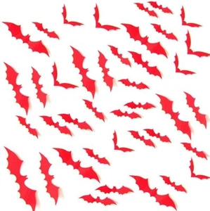 Halloween 3D Bat Wall Decals Party Scary Spooky Red Decorations Stickers 60pcs. - Picture 1 of 3