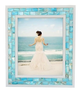 Beach Picture Frame 8x10Mosaic Picture Frame Mother of PearlTurquoise Table - Picture 1 of 7