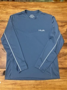 Camisa HUK Para Hombres Pequeña Azul Rendimiento Mezcla Elástica Ligera UPF Exterior Peces - Imagen 1 de 7