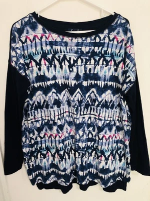 Camisa deportiva para mujer CHAPS talla grande hombro caído azul manga larga cuadrada Foto 1 de 4