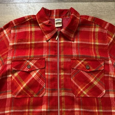 Vintage 90s Oversized Full Zip Flannel Acrylic Red Buffalo Flannel Size Large - Image 1 of 4