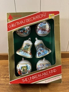 Vintage Bradford Christmas Ornaments Plastic Bells Balls The Unbreakable Kind - Picture 1 of 5