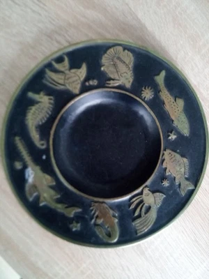 Teller Metall Messing Gusseisen Dekor Fisch - Bild 1 von 4