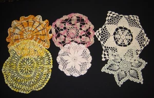 Vtg 1950's Lot of 6 Hand Crocheted Doilies Various Colors & Sizes Granny Core - Picture 1 of 7