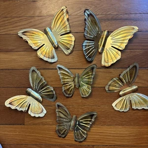Lot Of 6 Vintage Home Interiors Brass Copper Color Metal Butterfly Wall MCM Deco - Picture 1 of 5