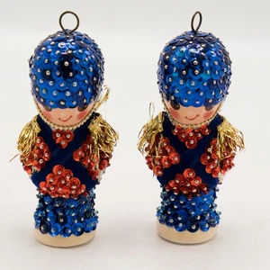 2 Vtg Walco Toy Soldier Christmas Ornaments COMPLETED Push Pin Sequins Beads 70s - Picture 1 of 16