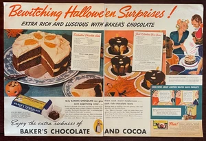 1937 Halloween Baker's Chocolate Bewitching Surprises Vintage 2-Page Print Ad - Picture 1 of 1
