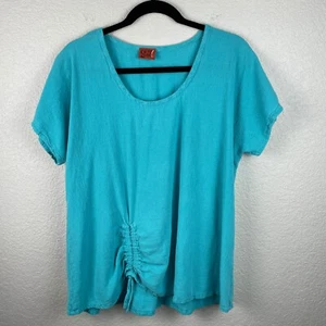 Oh My Gauze! Top Talla 2 L/XL Aqua Lagenlook Boho Ruche Corbata Frontal Indie Gauzy - Imagen 1 de 8