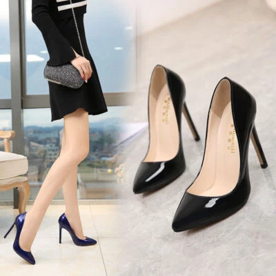 Men Women High Heels Crossdresser Pumps Drag Queen Black Patent Leather Heels - Image 1 of 4