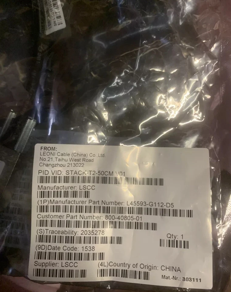 NEW Cisco Systems STACK-T2-50CM V01 Stackwise Stacking Cables 3650 Series - Image 1 of 1