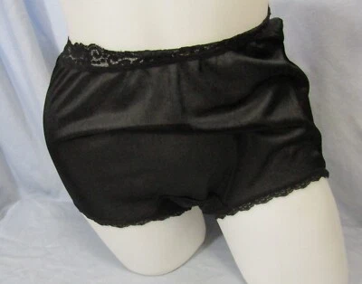 Винтажные гламурные трусики из 100% нейлона с черным кружевным поясом размер M - Изображение 1 из 4