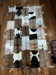 Cowhide 3’4” X 5’8” TriColor Natural Leather Patchwork Rug With Fringe - Picture 1 of 8