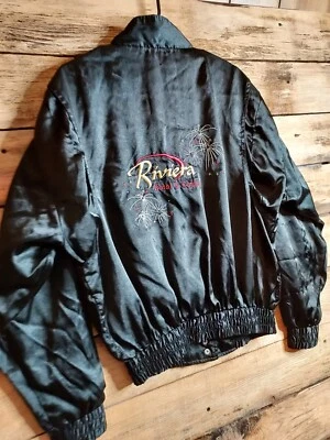 Chaqueta de satén Riviera vintage Hotel & Casino para hombre L Black Jack juegos de azar  Foto 1 de 4