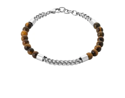 Braccialetto Sfere Pietra Occhio di Tigre 21CM per Uomo & Acciaio Inossidabile - Immagine 1 di 2