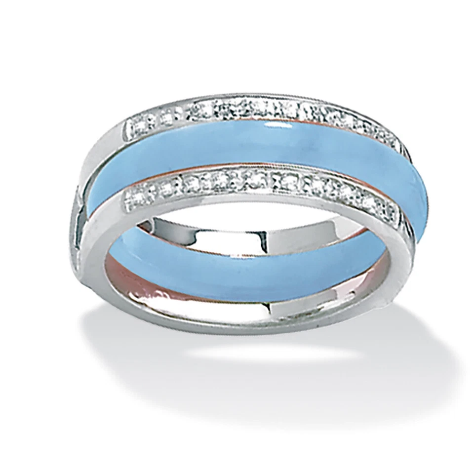 多色玉 0.925 纯银 8 件可互换戒指套装 — 第 1/4 张图片