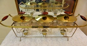 Vintage Wood Handle Pyrex Glass 10 Pc. Gold Atomic Confetti MCM Chaffe Server - Picture 1 of 12