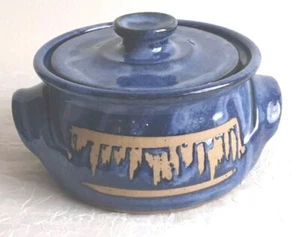 Bentham Studio Pottery Rare Lidded Bowl / Dish Blue Beige Glazed Stoneware - Picture 1 of 12