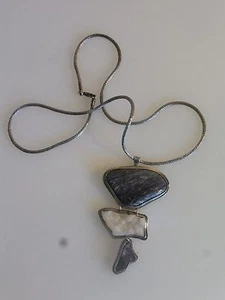 STERLING SILVER MODERNIST 3 TIER PENDANT STATEMENT NECKLACE  - Picture 1 of 4