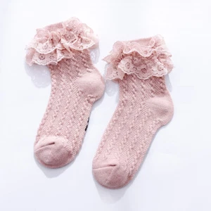Girl Double-layer Lace Ruffle Princess Cotton Socks Kids Comfy Ankle Dance Socks - Picture 1 of 24