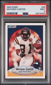 1990 FLEER #96 ANTHONY CARTER PSA 9 COME NUOVO POP 2 SOLO 2 VICHINGHI DEL MINNESOTA SUPERIORE - Foto 1 di 2