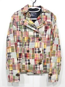 American Eagle Madras Plaid Patchwork Double Breasted Women's Jacket Sz S