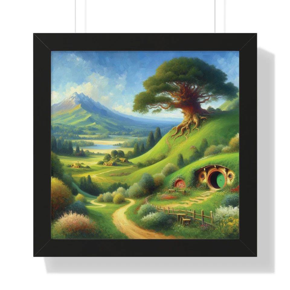 Impresión de arte de paisaje caprichoso, póster enmarcado con agujero hobbit, regalo para amantes de la naturaleza Foto 1 de 1