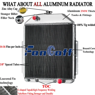 4 Row Aluminum Radiator For 1942-1952 1949 Ford F1 F2 F3 Pickup Chevy V8 - Image 1 of 4