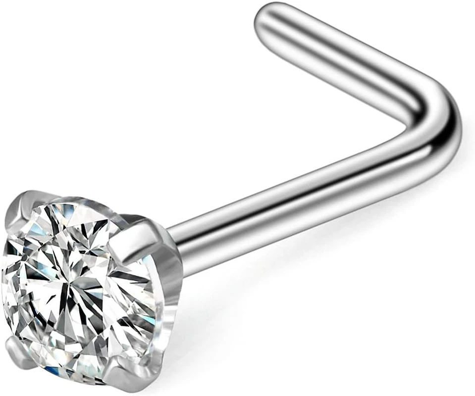 18G хирургическая сталь смесь цвет бриллиант CZ нос гвоздики кольца L-образный пирсинг ювелир - Изображение 1 из 1