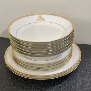 Haviland France White w/ Gold Trim Monogram 11 pc set Dinner Plate (s) Bowl (s) - Picture 1 of 22