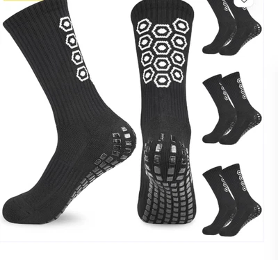 KOOOGEAR 3 Pairs Kids Grip Socks, Nonslip Breathable Sports Socks Black Age 8-12