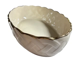 Lenox 8" Oval Scalloped Bowl Lattice Collection 24k Gold Trim Gold Mark Made USA - Picture 1 of 9