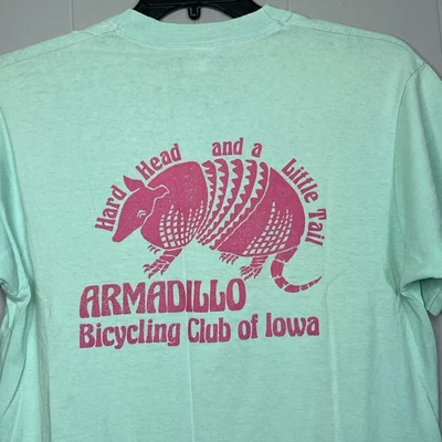 Vintage Iowa Cycling Club T Shirt Single Stitch Art Tee 80s Armadillo Bicycle L - Image 1 of 4