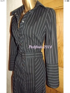 Karen Millen❤️ Taglia UK 10 US 6 SPLENDIDO ABITO CAMICIA GESSATO BLU NAVY VINTAGE - Foto 1 di 6